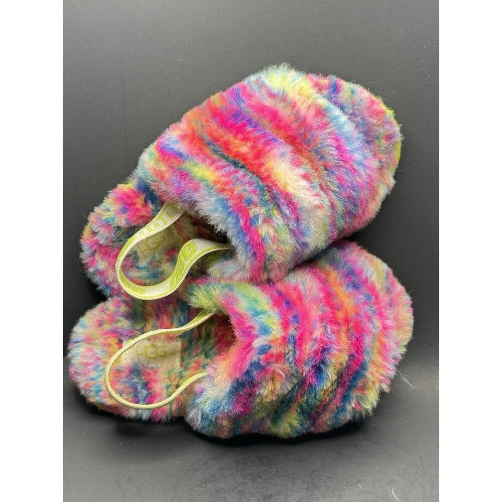 UGG Fluff Yeah Girl’s US 10 Faux Fur Slippers Tie Dye Multicolor (Bx 5)
